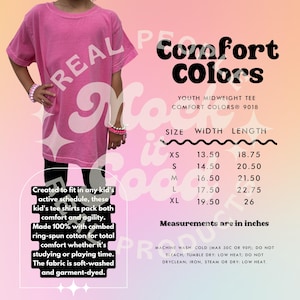Comfort Colors 9018 Size Chart Youth Size Chart 9018 Youth Size Chart Comfort Colors Size Charts Mockup Kids Comfort Size Charts