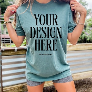 Blue Spruce Comfort Colors C1717 T-Shirt Mockup Comfort Colors Blue Spruce Shirt Mockup C1717 Oversized Mockups POD Mockups 1717 Mockup