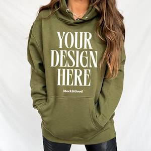 Lane Seven Mockup LS14001 Hoodie Army Green Lane Seven 14001 Mockups Lane Seven Hoodie Mockups Real People POD Mockup Trendy Mockup