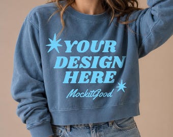 Comfort Colors 1566L Mockup, Blue Jean Sweatshirt Mockup, Comfort Colors Sweatshirt Mockup, Lifestyle POD Model Mockup