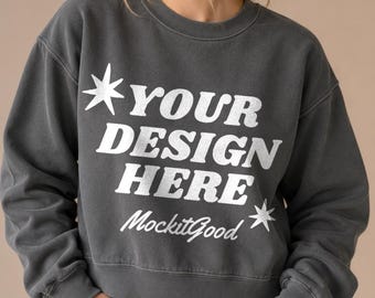 Comfort Colors 1566L Mockup, Pepper Sweatshirt Mockup, Comfort Colors Sweatshirt Mockup, Lifestyle POD Model Mockup