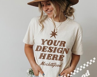 Comfort Colors C1717 Ivory Shirt Mockup | CC 1717 Ivory T-shirt Mock-up | POD Model Mock | Cozy Casual Oversized Boho Aesthetic