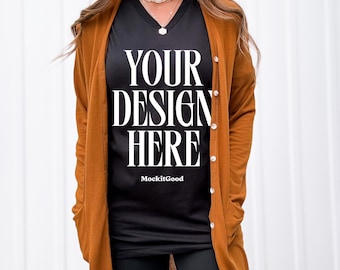 Bella Canvas 3005 T-Shirt Mockup Bella Canvas V Neck Shirt Mockup 3005 VNeck Bella Canvas Mockups POD Mockups Real People Mockups 3005 VNeck
