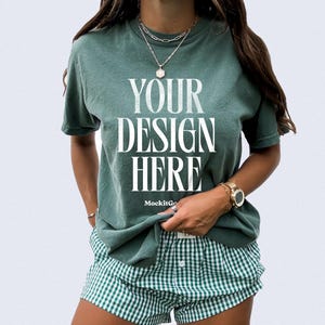 Blue Spruce Comfort Colors C1717 T-Shirt Mockup Comfort Colors Blue Spruce Shirt Mockup C1717 Oversized Mockups POD Mockups 1717 Mockup