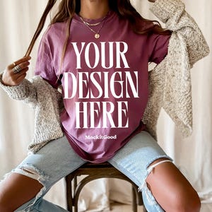 Berry Comfort Colors C1717 T-Shirt Mockup Comfort Colors Berry T Shirt Mockup C1717 Back Comfort Colors Mockups POD Mockups Printful Mockup