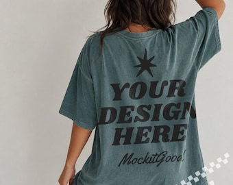 Blue Spruce 1717 Comfort Colors Western Shirt Mockup POD Comfort Colors 1717 Blue Spruce Oversized Shirt Canva Mockup Comfort Colors C1717