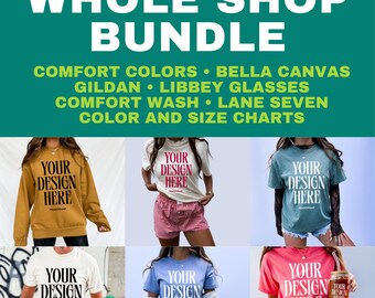 May include: A promotional image featuring a "WHOLE SHOP BUNDLE" offer. The image showcases various t-shirts and a sweatshirt, each with the text "YOUR DESIGN HERE". The text "Real People. Real Products." and "LIFETIME ACCESS" are also displayed.
