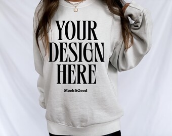 Lane Seven Mockup LS16004 Sweatshirt Lunar Rock Lane Seven 16004 Mockups Lane Seven Crewneck Mockups Real People POD Mockup Trendy Mockup