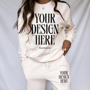Ivory Comfort Colors 1469 Sweatpants Mockup Comfort Colors CC1469 Sweat Pants Mockup 1469 Oversized Mockups POD Mockups 1466 Mockups