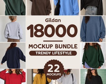 Gildan 18000 Mockup Bundle | 22 Gildan Sweatshirt Mockups | Front & Back Views