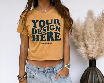 Next Level 5080 Mockup Antique Gold Festival Crop Top Mockup Next Level Flat Lay Mockups Lifestyle Mockups of Real People Boho Mockups