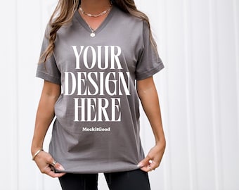 Bella Canvas 3005 T-Shirt Mockup Bella Canvas V Neck Shirt Mockup 3005 VNeck Bella Canvas Mockups POD Mockups Real People Mockups 3005 VNeck
