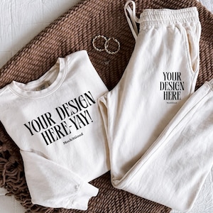 Ivory Comfort Colors 1469 Sweatpants Mockup Comfort Colors CC1469 Sweat Pants Mockup 1469 Oversized Mockups POD Mockups 1466 Mockups
