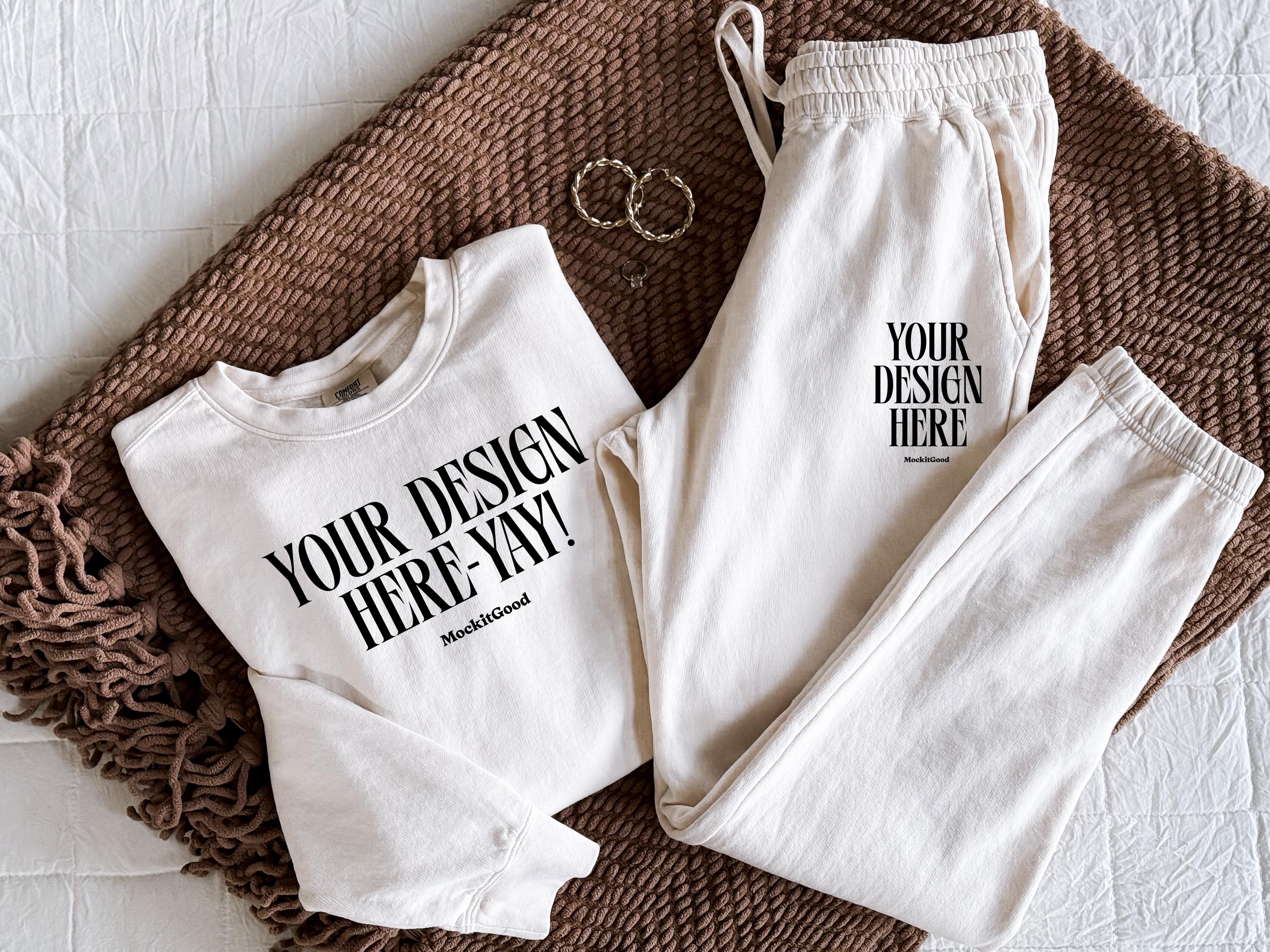 Ivory Comfort Colors 1469 Sweatpants Mockup Comfort Colors CC1469 Sweat Pants Mockup 1469 Oversized Mockups POD Mockups 1466 Mockups