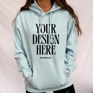 Lane Seven Mockup LS14001 Hoodie Blue Mist Lane Seven 14001 Mockups Lane Seven Hoodie Mockups Real People POD Mockup Trendy Mockup