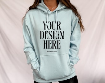 Lane Seven Mockup LS14001 Hoodie Blue Mist Lane Seven 14001 Mockups Lane Seven Hoodie Mockups Real People POD Mockup Trendy Mockup