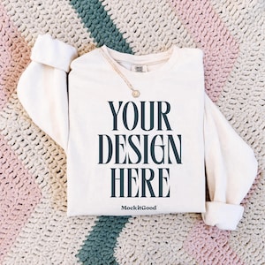 Comfort Colors 1466 Ivory Sweatshirt Mockup Comfort Colors Ivory 1466 Crewneck Mockup 1466 Oversized Mockups POD Real People Mockups