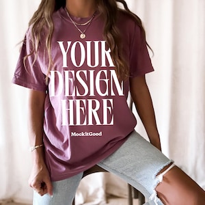 Berry Comfort Colors C1717 T-Shirt Mockup Comfort Colors Berry T Shirt Mockup C1717 Back Comfort Colors Mockups POD Mockups Printful Mockup