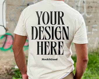 Mens Comfort Colors Mockup 1717 T-Shirt Ivory Mockup Comfort Colors Mens Ivory T-shirt Mockup C1717 Back Comfort Colors Mockups POD Mockups