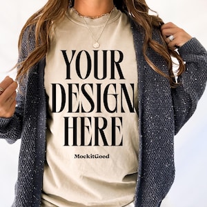 Comfort Colors C1717 Khaki T-Shirt Mockup Comfort Colors Khaki T Shirt Mockup C1717 Back Comfort Colors Mockups POD Mockups Printful Mockup