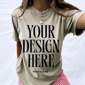 Khaki Comfort Colors C1717 Khaki T-Shirt Mockup Comfort Colors T Shirt Mockup C1717 Back Comfort Colors Mockups POD Mockups Real Mockups