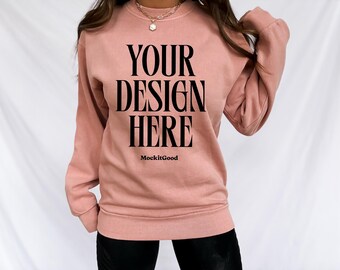 Lane Seven Mockup LS16004 Sweatshirt Salmon Lane Seven 16004 Mockups Lane Seven Crewneck Mockups Real People POD Mockup Trendy Mockup