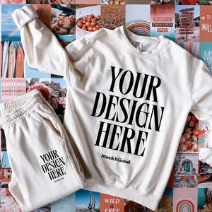 Ivory Comfort Colors 1469 Sweatpants Mockup Comfort Colors 1466 Sweatshirt Mockup 1469 Oversized Boho Mockups POD Mockups 1466 Mockups