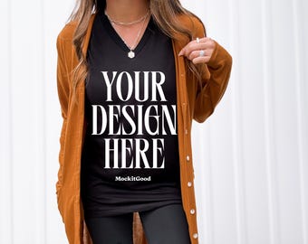 Bella Canvas 3005 VNeck Mockup Bella Canvas V Neck Shirt Mockup 3005 VNeck Bella Canvas Mockups POD Mockups Real People Mockups 3005 VNeck