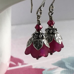 Tiny Ruby Earrings, Flower Earrings, July Birthstone, Swarovski Crystal,  July Birthday, Bridal Jewelry