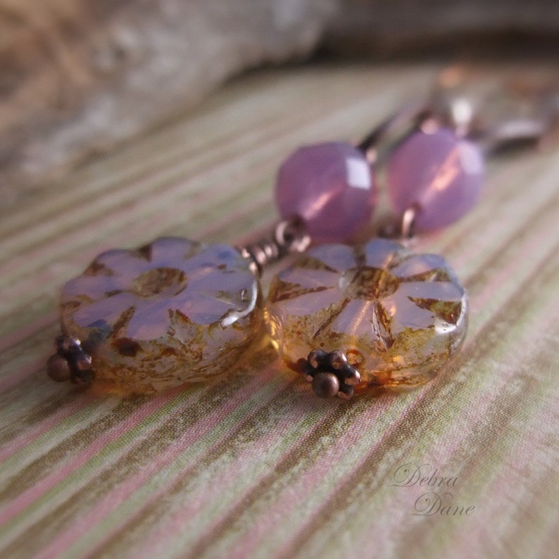 Pink Flower Earrings, Lavender Earrings, Gift for Gardener, Long Earrings, Leverback earrings, Clip on earrings image 3