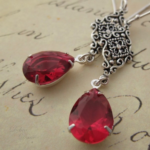 Red Jewel Earrings Etsy