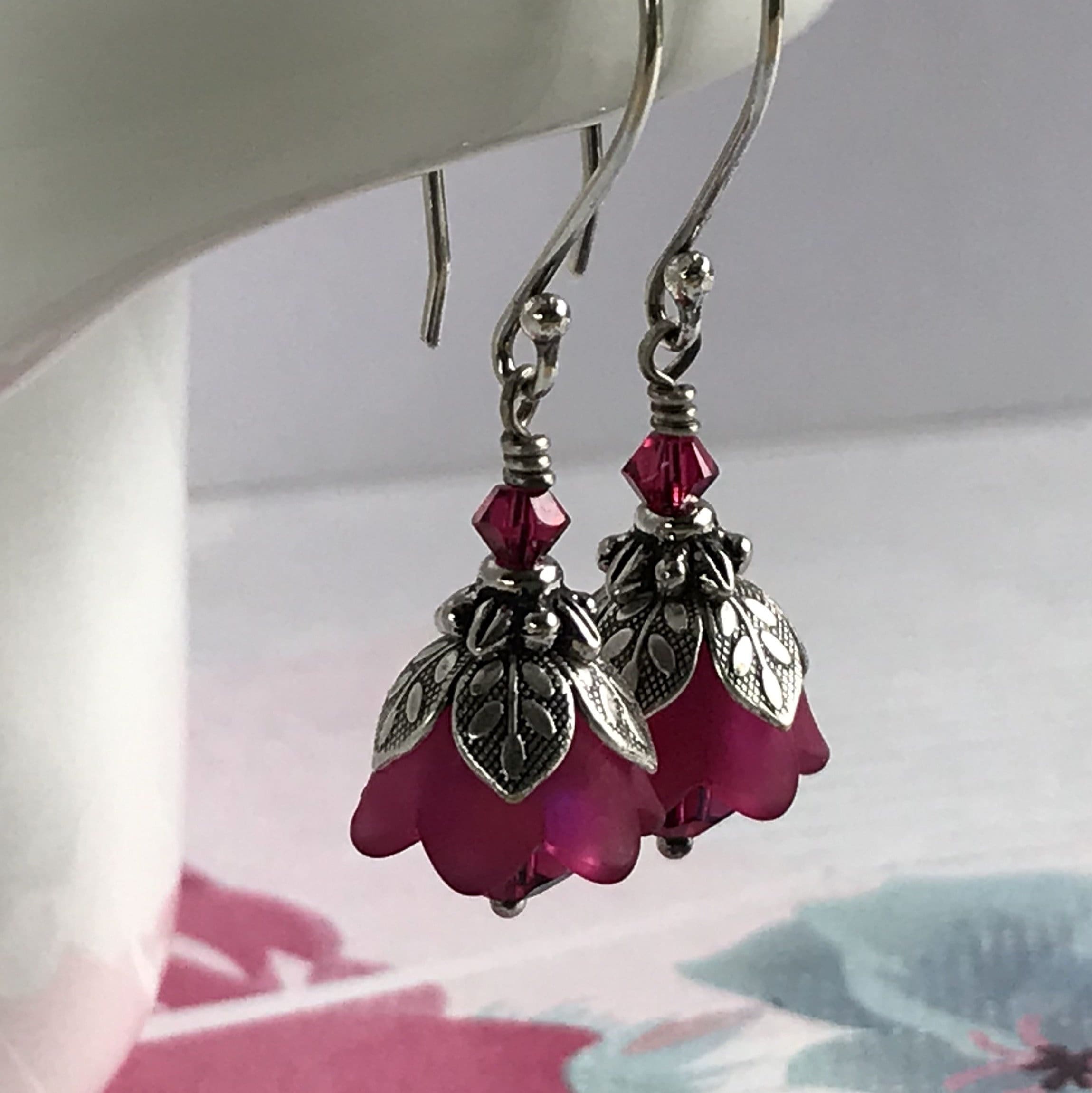 Tiny Ruby Earrings, Flower Earrings, July Birthstone, Swarovski Crystal,  July Birthday, Bridal Jewelry