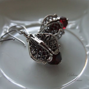 Blood Red Earrings, Garnet Earrings, Sterling Silver, Miniature Lanterns, Renaissance image 5