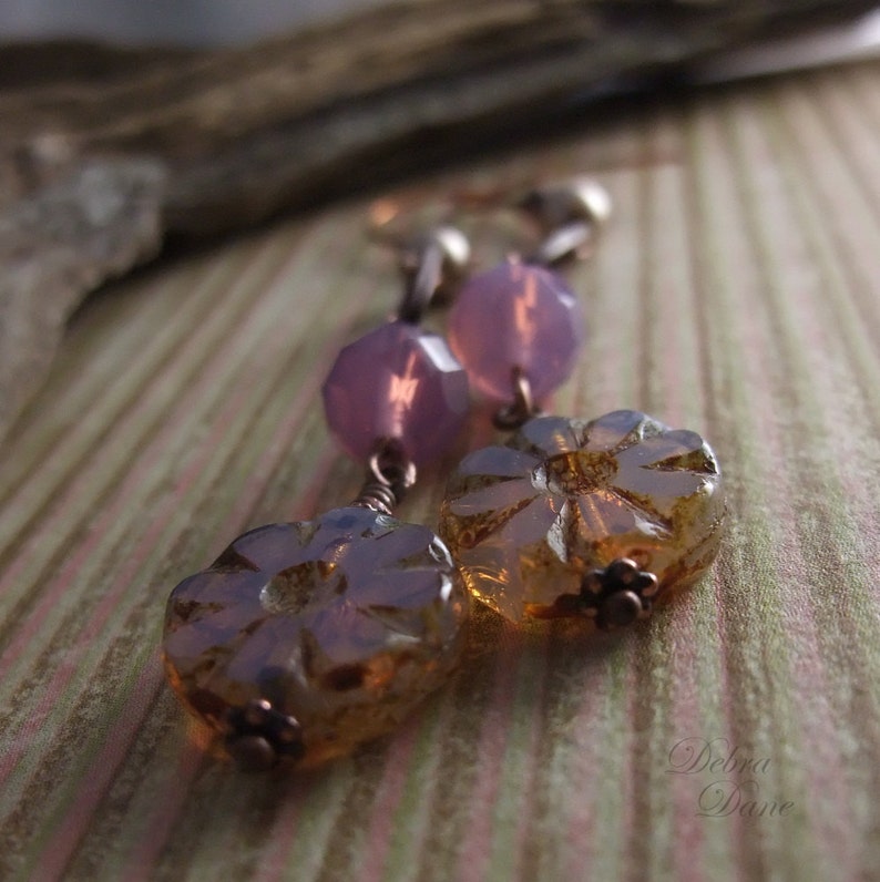 Pink Flower Earrings, Lavender Earrings, Gift for Gardener, Long Earrings, Leverback earrings, Clip on earrings image 4