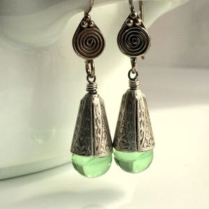 peridot drops, sterling silver, august birthday, boho style, bohemian jewelry