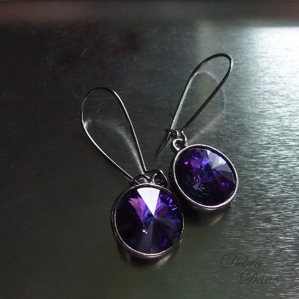 Purple Sapphire Earrings Twilight Earrings Swarovski Crystal Heliotrope Vintage Style