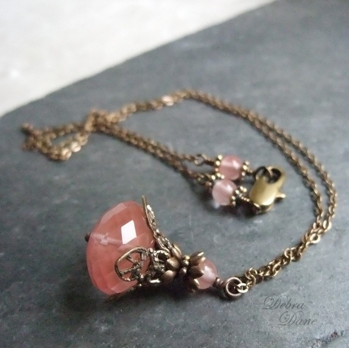 Cherry Quartz Necklace Strawberry Quartz Pendant Vintage Style Etsy