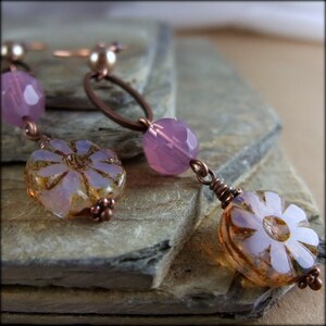 Pink Flower Earrings, Lavender Earrings, Gift for Gardener, Long Earrings, Leverback earrings, Clip on earrings image 1