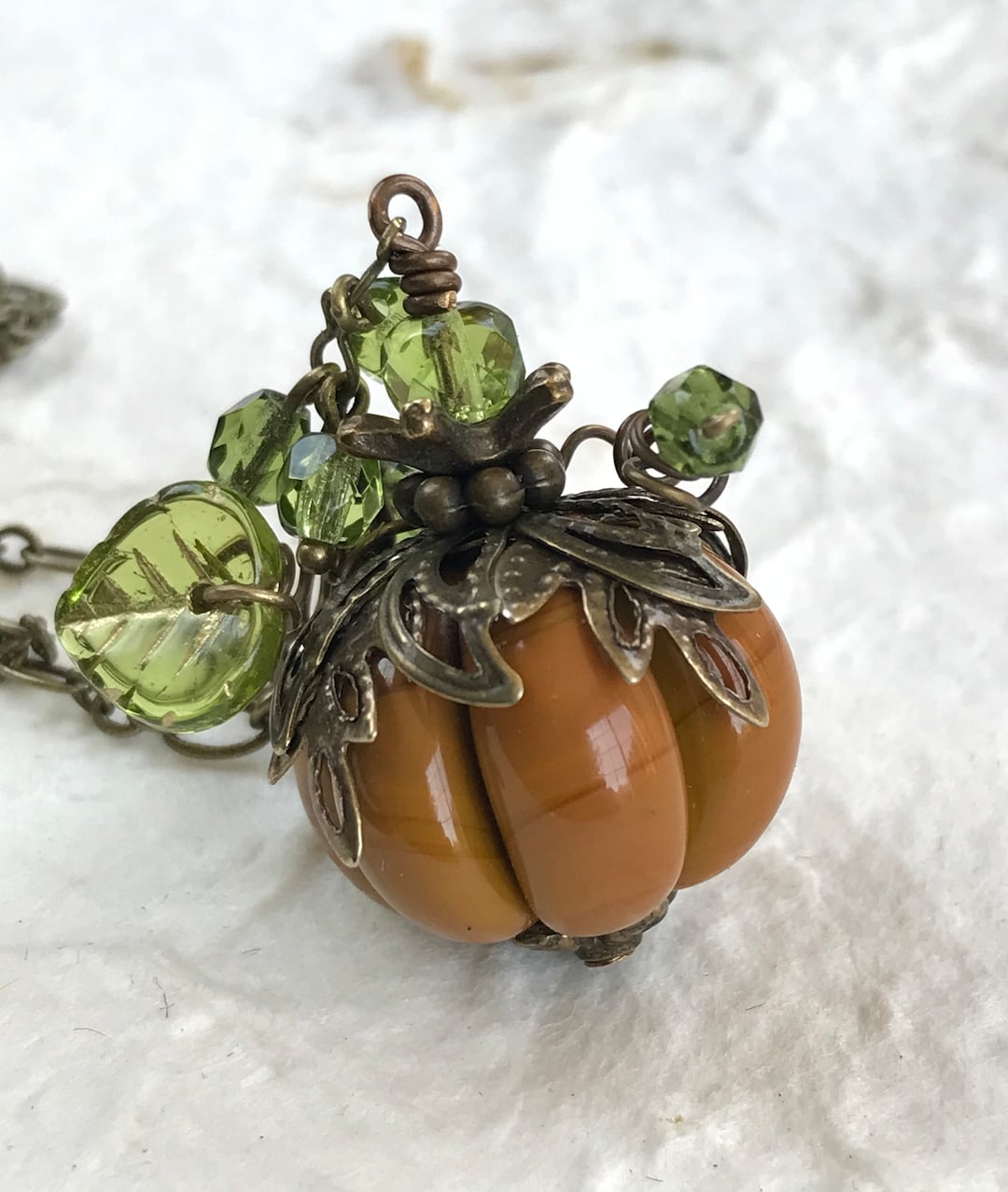 Great Pumpkin Necklace, Artisan Lampwork Pumpkin Pendant, Fall