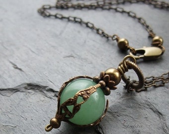 Green Aventurine Necklace Safe Traveller Pendant Moss Green Natural Stone