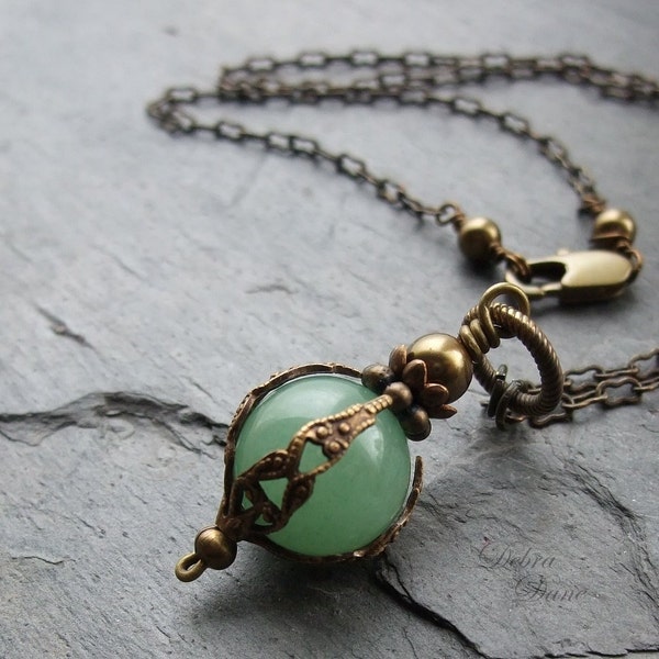 Green Aventurine Necklace Safe Traveller Pendant Moss Green Natural Stone