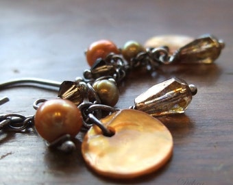 Freshwater Pearl Earrings Copper Shell Earrings Autumn Earrings Fall Fashion Sterling Silver