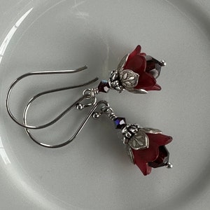 Tiny Garnet Flower Earrings, January Birthday, Swarovski Crystal, Winter Wedding, Bridesmaids Earrings, Valentines Day image 6