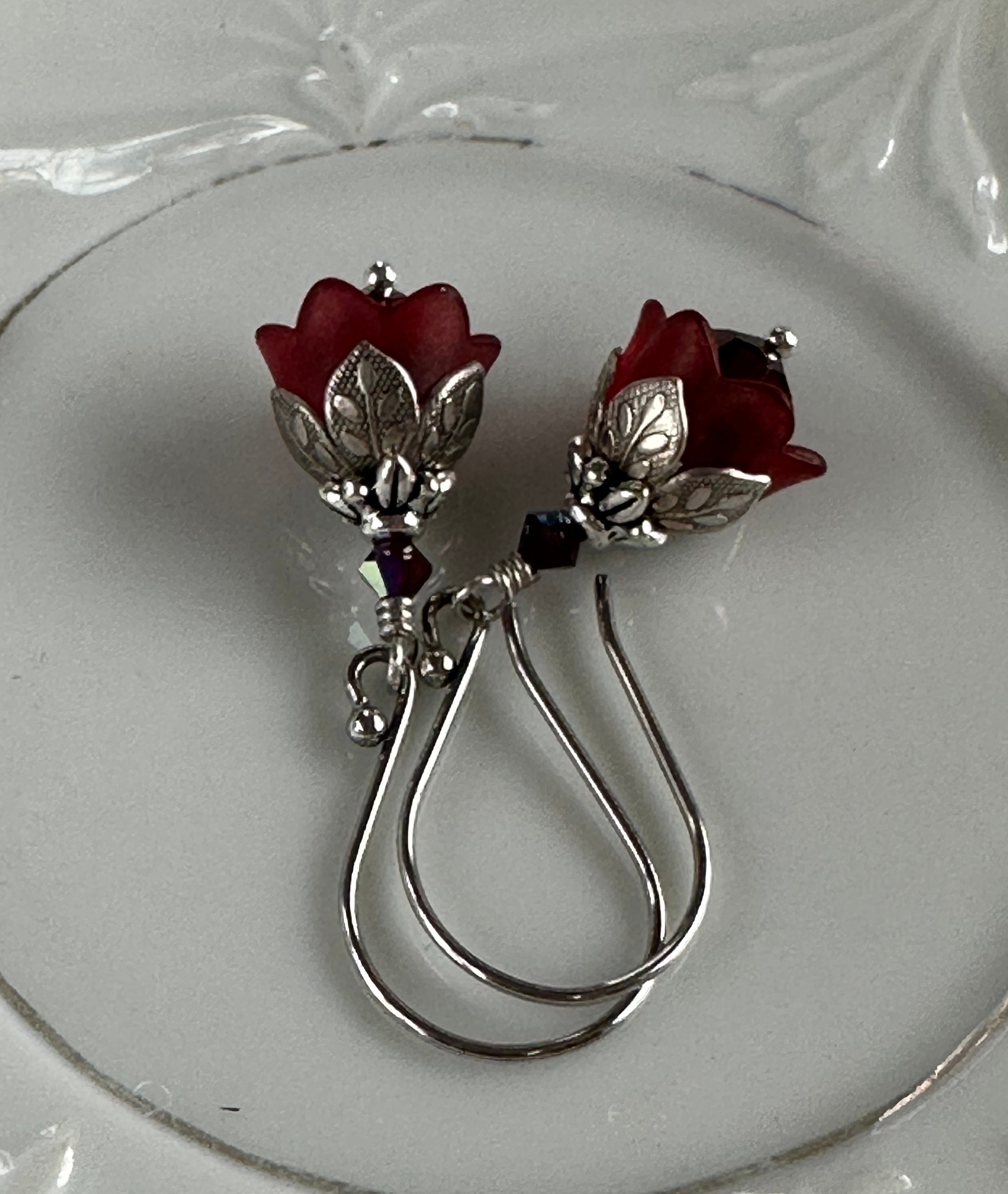 Tiny Garnet Flower Earrings January Birthday Swarovski - Etsy Canada