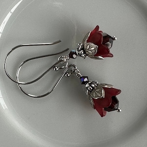 Tiny Garnet Flower Earrings, January Birthday, Swarovski Crystal, Winter Wedding, Bridesmaids Earrings, Valentines Day image 5