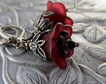 Garnet Earrings,  Burgundy Flower Earrings, January Birthday,  Bridesmaid Jewelry, Bridal Accessories, Valentine's Day