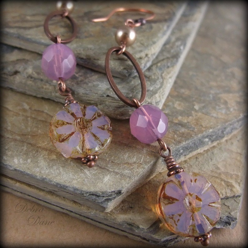 Pink Flower Earrings, Lavender Earrings, Gift for Gardener, Long Earrings, Leverback earrings, Clip on earrings image 5