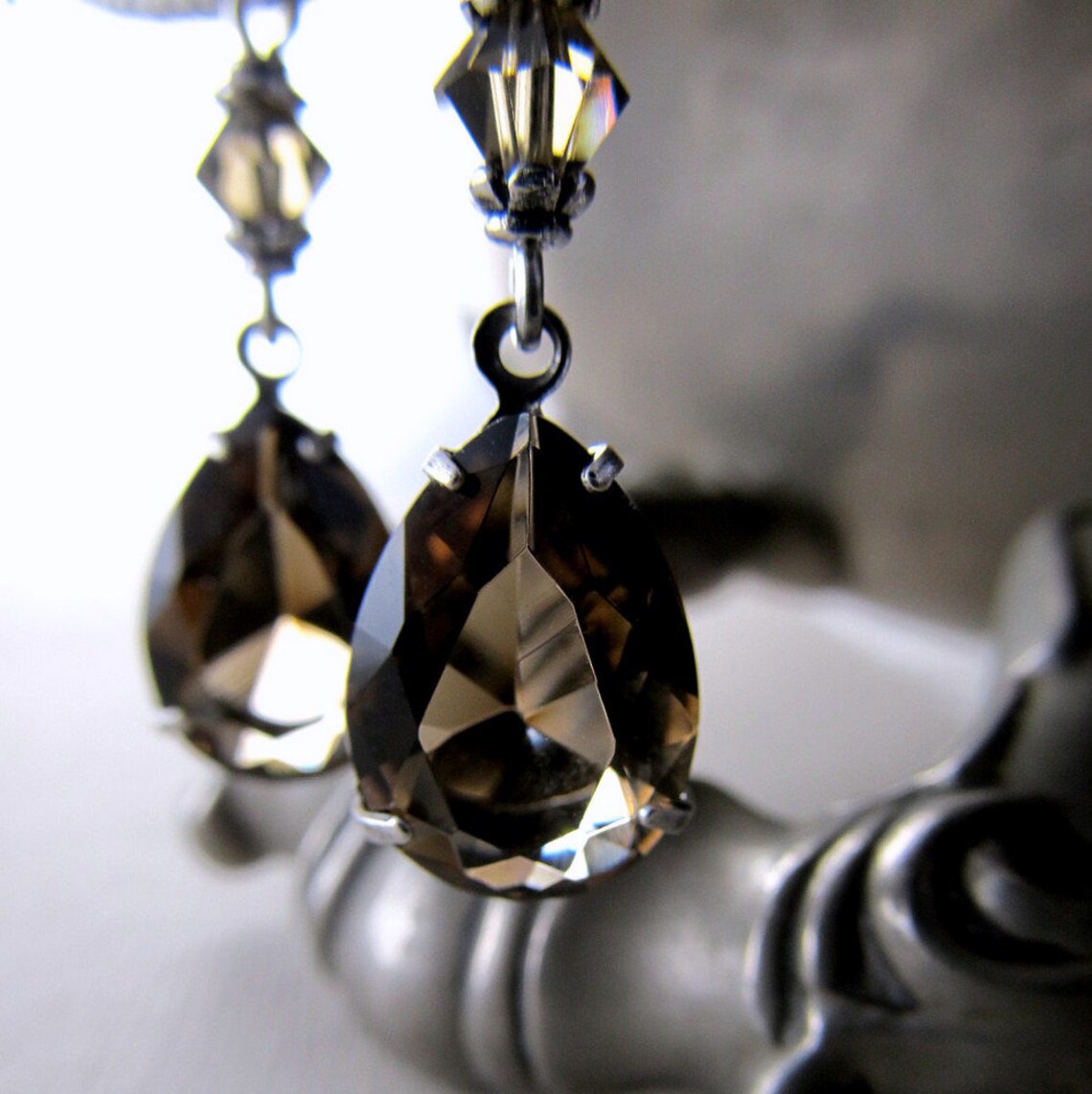 Smokey Quartz Earrings Estate Style Hollywood Glam Bridal | Etsy