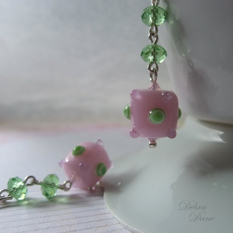 Pink Earrings, Pink and Green Earrings, Swarovski Crystal, Sputnik Earrings, Unique Baby Shower Gifts, Sterling Silver Earwires image 4