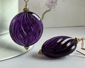 1970s Purple Lucite Disc Earrings: Gold Plated Retro Boho Jewelry